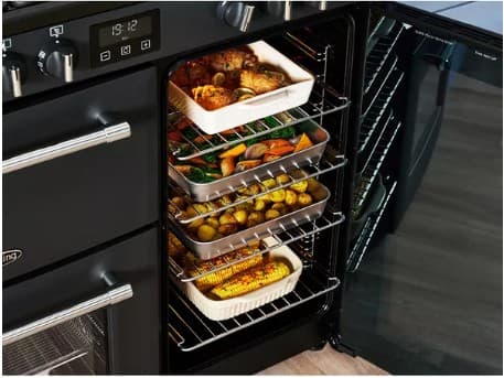 BELLING Farmhouse 90DF Dual Fuel Range Cooker - Black & Chrome view 12