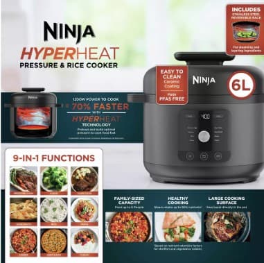 Ninja HyperHeat 9-in-1 6L PC201 Pressure & Rice Cooker - Black view 10