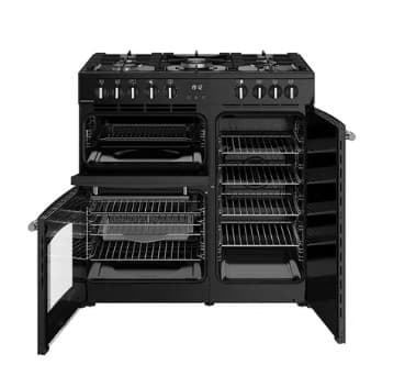 BELLING Farmhouse 90DF Dual Fuel Range Cooker - Black & Chrome view 7
