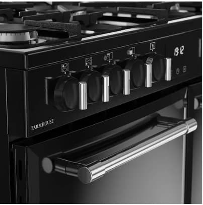 BELLING Farmhouse 90DF Dual Fuel Range Cooker - Black & Chrome view 6