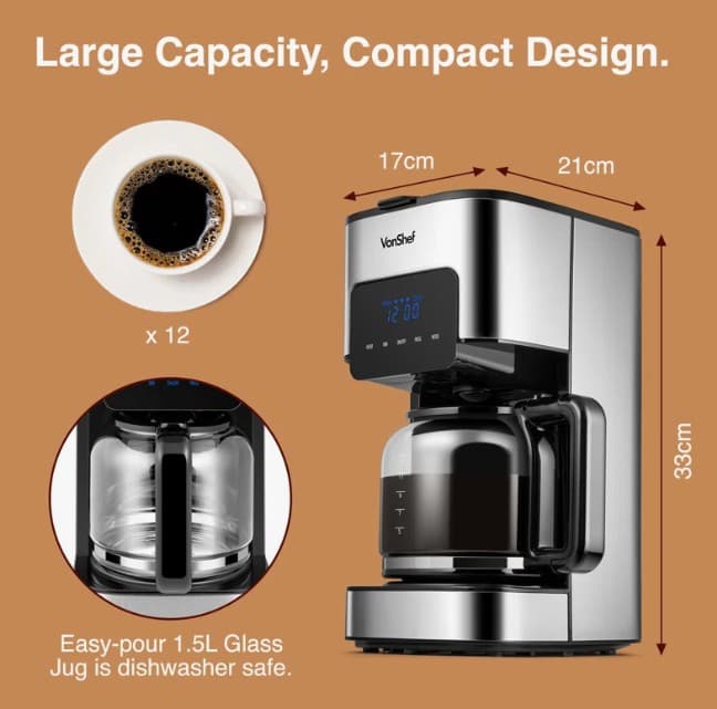 1.5L Filter Coffee Machine By VonShef view 3