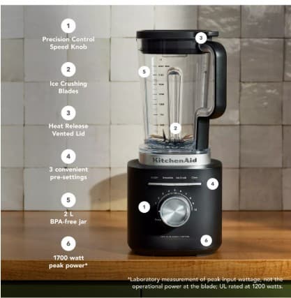 KitchenAid Pure Power Food Blender, 2L, Matte Black view 9