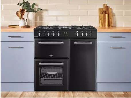 BELLING Farmhouse 90DF Dual Fuel Range Cooker - Black & Chrome view 9